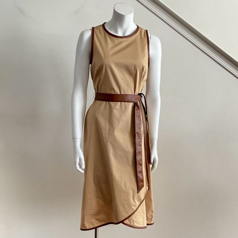 New DKNY Midi Sleeveless Faux Wrap Dress Tan Brown 6 - Picture 7 of 10